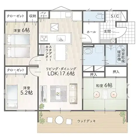 平屋間取り 24坪 | 3LDK | 東玄関