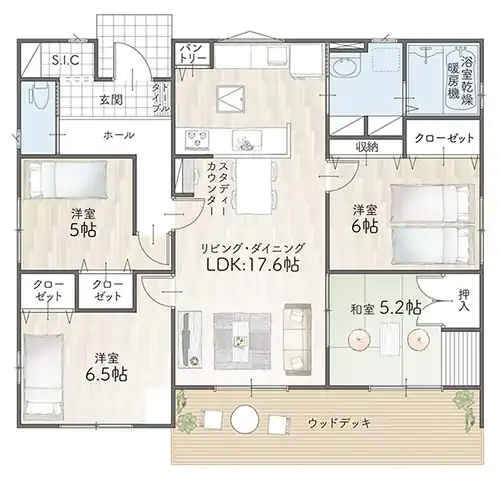 平屋間取り 27坪 | 4LDK | 北西玄関