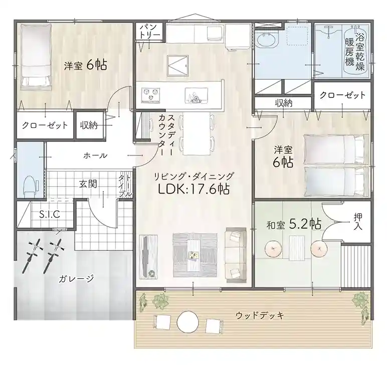 平屋間取り 27坪 | 3LDK | 南玄関・南西ガレージ