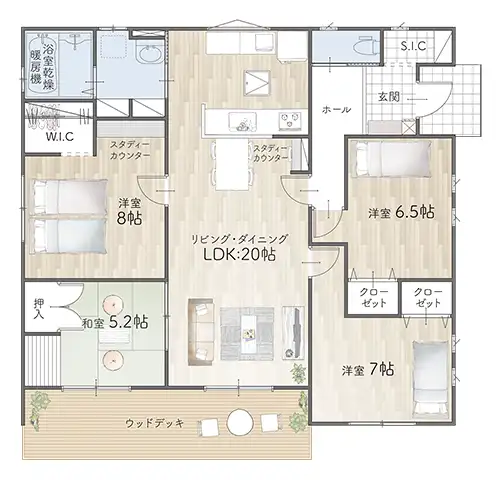 平屋間取り 30坪 | 4LDK | 東玄関